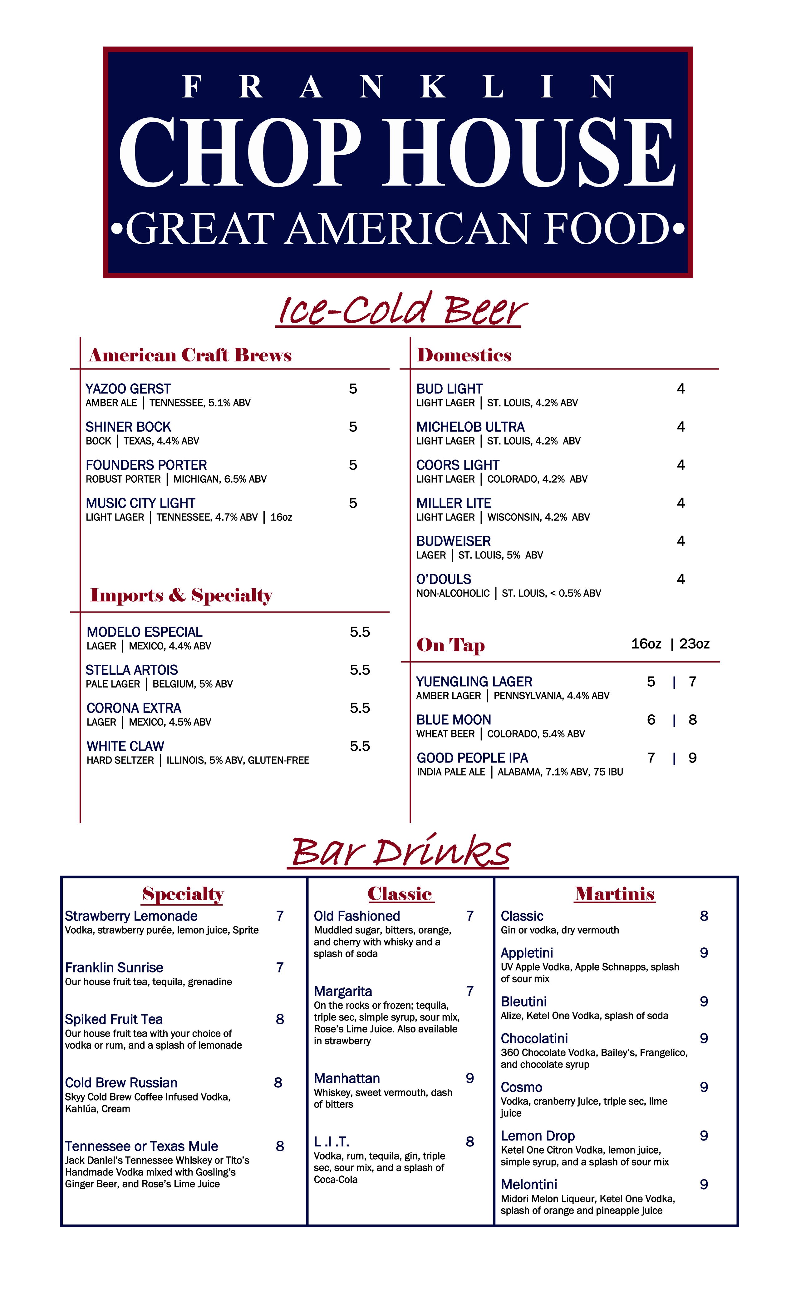 Chophouse Menu — MENU