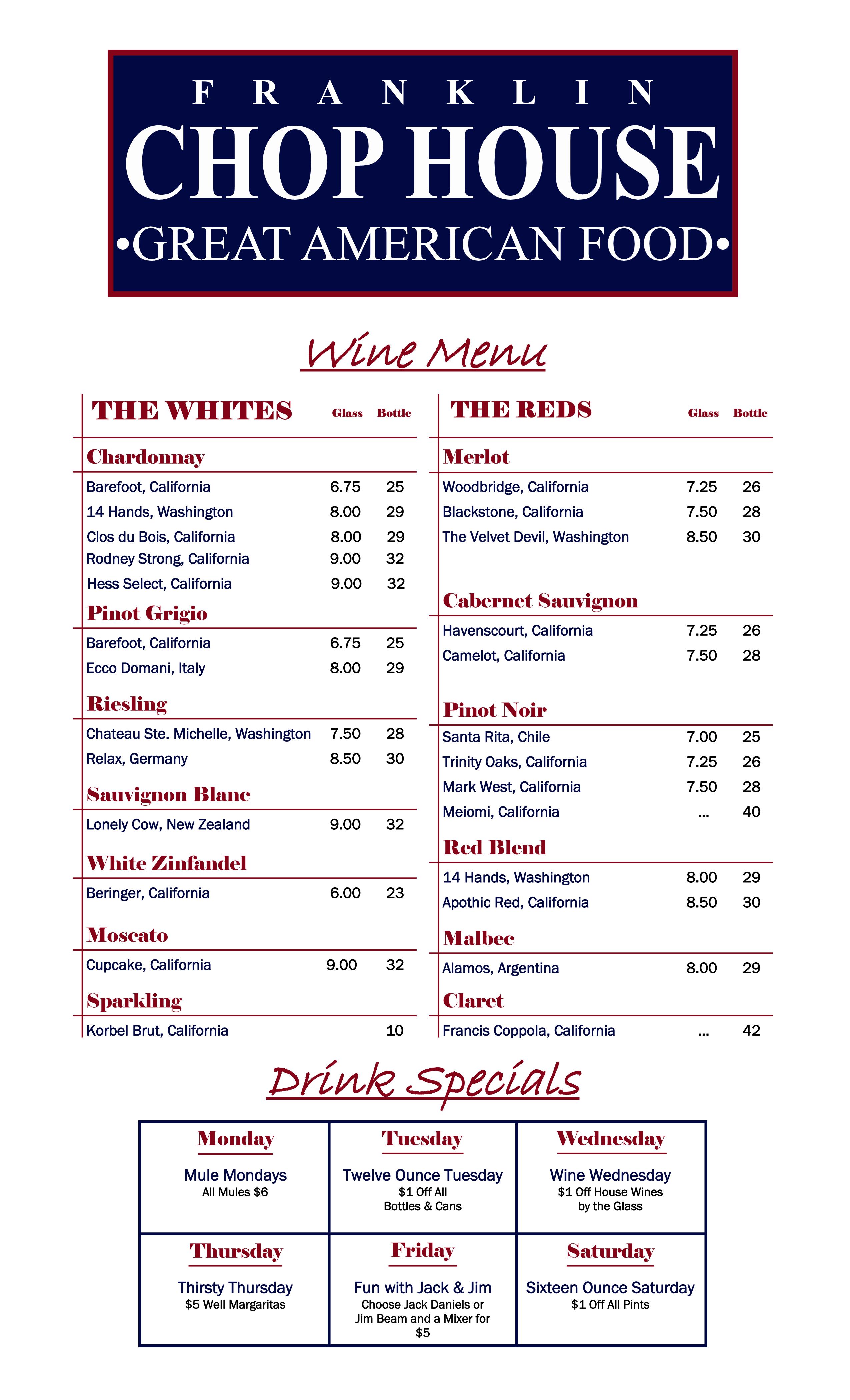 Chophouse Menu — MENU